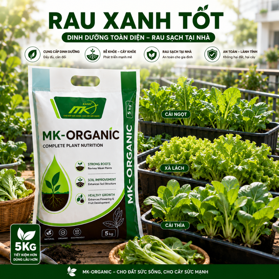 Phân Bón Hữu Cơ MK Organic 5KG Dạng Bột – Kích Rễ Mạnh, Cải Tạo Đất, Dưỡng Cây Xanh Tốt Cho Cây Cảnh,Rau Sạch